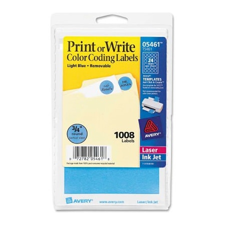 Avery Avery Print or Write Removable Color-Coding Labels, 3/4" Dia, Light Blue, 1008/Pack 5461